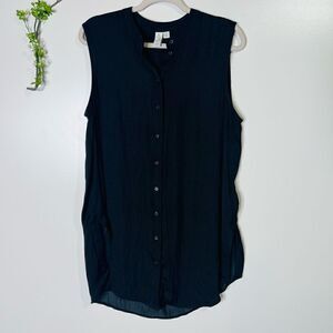 Joie Black Long Tank Top Tunic Blouse Button Up